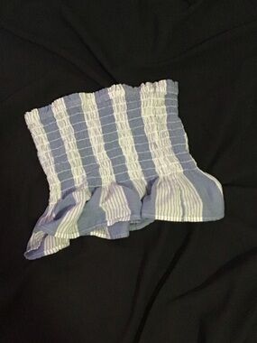 American Eagle Outfitters Light Blue and White Striped Smocked Crop Top